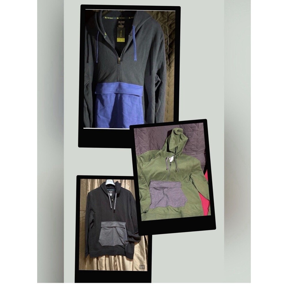 Lot of 3 Tek Gear Men's L Colorblock Fleece Hoodie 1/4 Zip Hood Pockets Xl